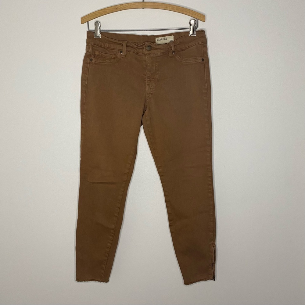 Pistola Women's Size 28 Carmel Brown Skinny Cropped Raw Hem Zipper Ankle Jeans